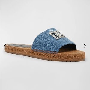 D & G Denim Slide Sandals with Silver Logo Dolce  and Gabbana